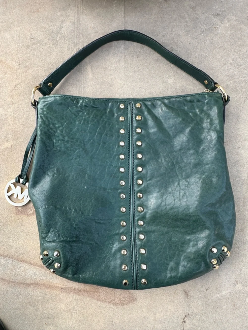 Michael Kors Uptown Astor Hunter Green Gold Studded Hobo/Shoulder Bag